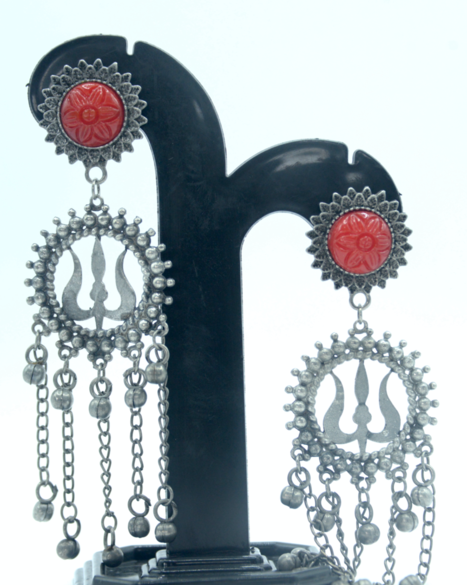 Red Trishul Earring