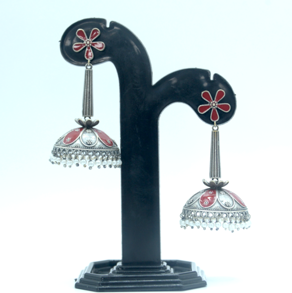 Red Hand Painted Earring